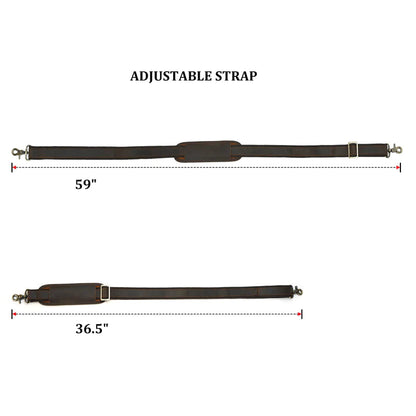 Premium Adjustable Full Grain Leather Shoulder Strap with Sturdy Metal Hooks