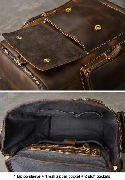 The Berkshire | Elevate Your Outdoor Adventures with a Spacious Vintage Leather Backpack